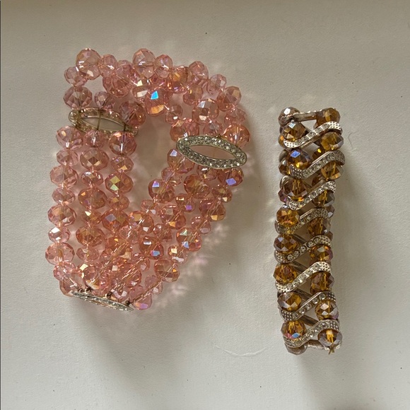 Set of 2 Vintage Crystal Bead stretch bracelets - Picture 2 of 8